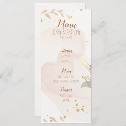 Menu Mariage Pastel Watercolor (Devant / Derrière)