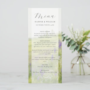Menu mariage paysage fleur sauvage aquarelle