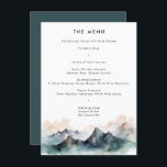 Menu Mariage paysager moderne Watercolor Mountain<br><div class="desc">Carte de menu Mariage de montagne minimaliste moderne</div>