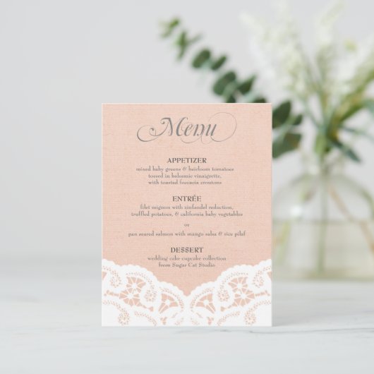Menu Mariage Peach Lace Doily (Debout devant)