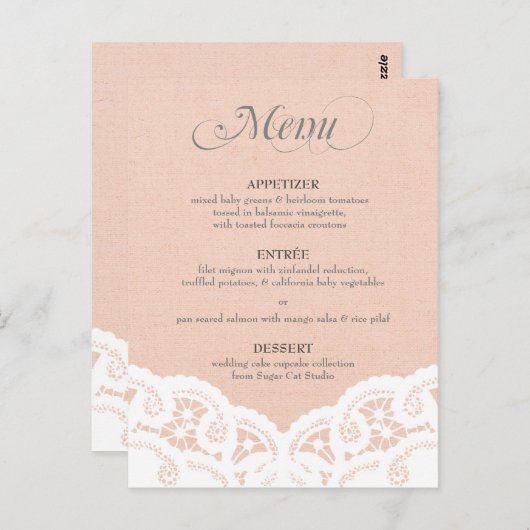 Menu Mariage Peach Lace Doily (Devant / Derrière)
