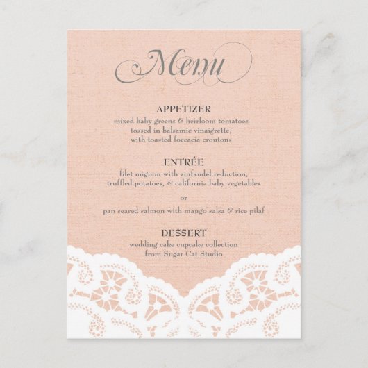 Menu Mariage Peach Lace Doily (Devant)