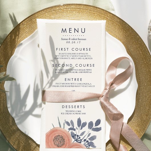 Menu Mariage Peach Poppies
