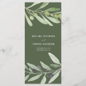 Menu Mariage peint par aquarelle de branche d'olivier (Dos)