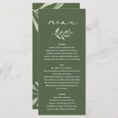 Menu Mariage peint par aquarelle de branche d'olivier (Devant / Derrière)