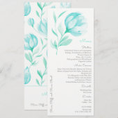 Menu Mariage Peonies turquoises (Devant / Derrière)
