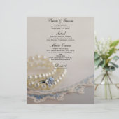 Menu Mariage Perles, Anneau Diamant et Dentelle Bl (Debout devant)