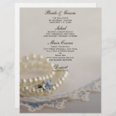 Menu Mariage Perles, Anneau Diamant et Dentelle Bl (Devant / Derrière)