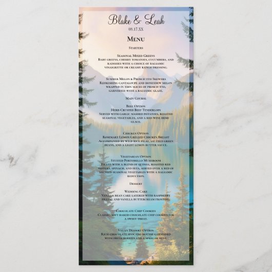 Menu Mariage personnalisable Mountain Lake (Devant)