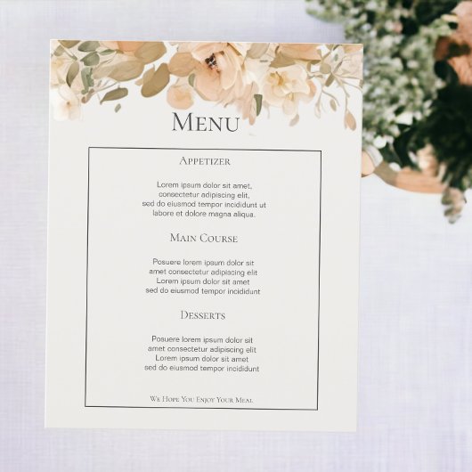 Menu Mariage personnalisé à fleurs de pêches verte