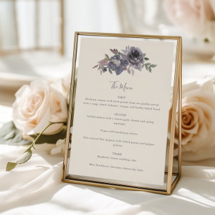 Menu Mariage personnalisé aquarelle florale violet pous