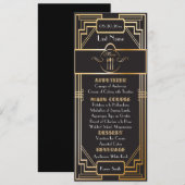 Menu Mariage personnalisé - Art Déco noir et or Gatsby (Devant / Derrière)
