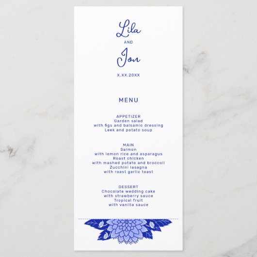 Menu Mariage personnalisé Dahlia (Devant)
