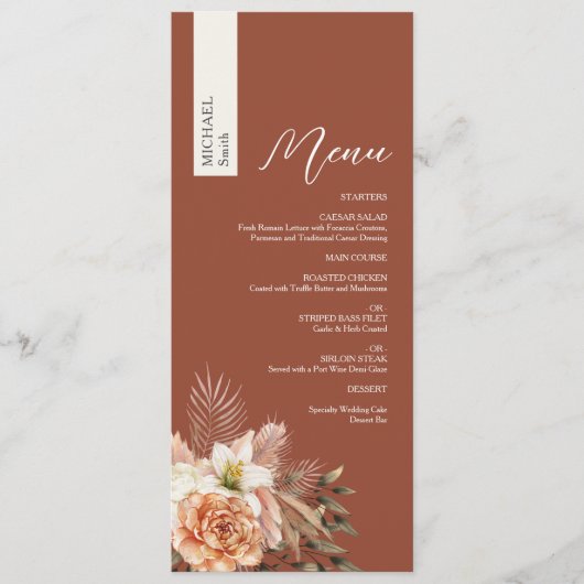 Menu Mariage Personnalisé Floral d'Automne (Devant)