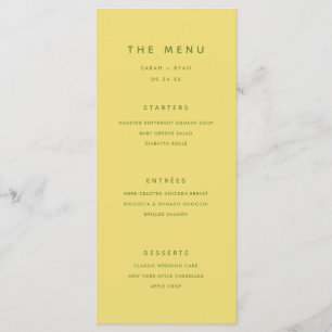 Menu Mariage Personnalisé Jaune Citron Moderne Minimali