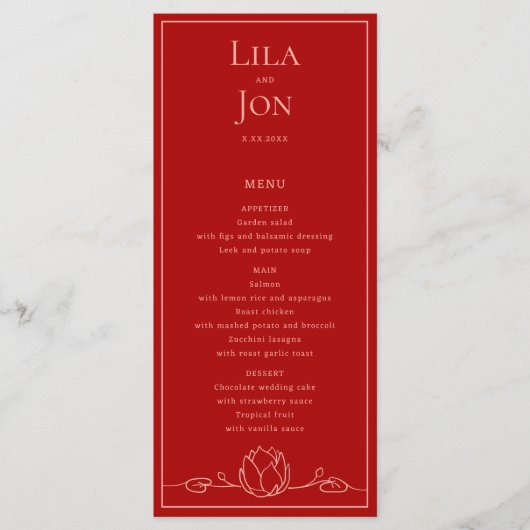 Menu Mariage personnalisé Lotus (Devant)