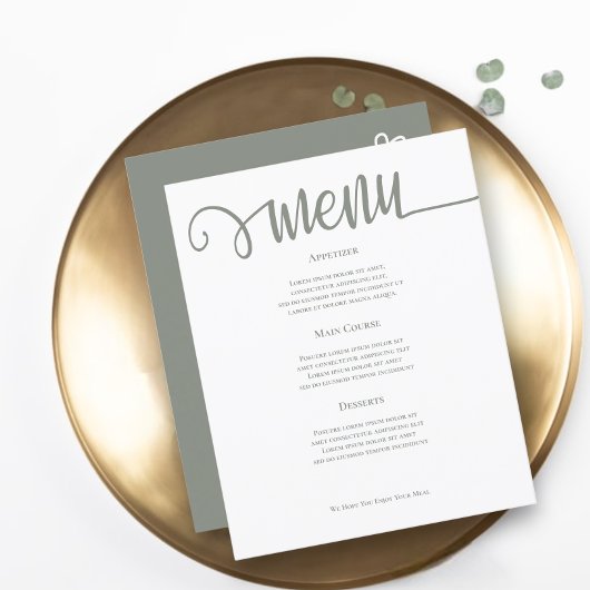 Menu Mariage personnalisé Sage Green