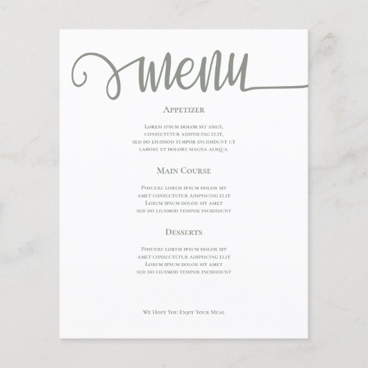 Menu Mariage personnalisé Sage Green (Devant)