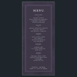Menu Mariage personnalisé simple et élégant violet fonc<br><div class="desc">Indigo violet foncé moderne et typographie minimaliste à la mode blanche carte de mariage personnalisée modèle sur un arrière - plan vintage à l'allure pénible.                Papier à lettres mariage correspondant disponible dans la collection.</div>