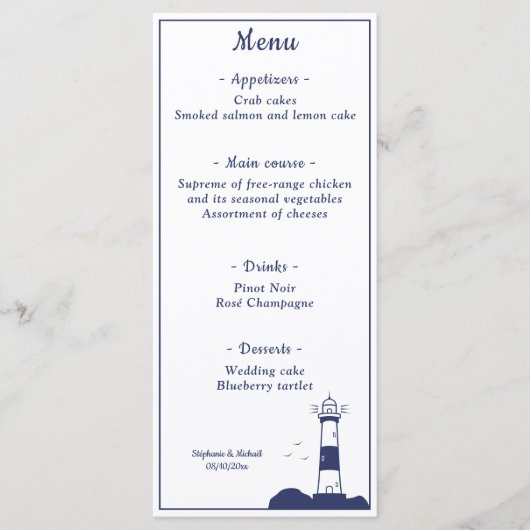 Menu Mariage phare (Devant)