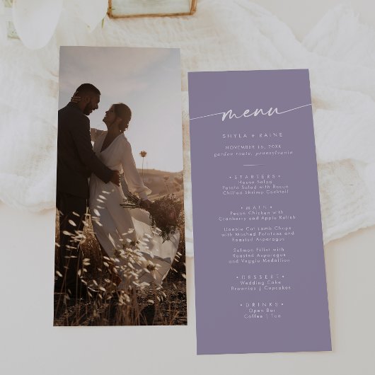 Menu Mariage photo Boho Chic Lavender Purple
