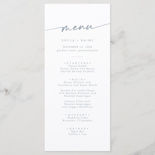 Menu Mariage photo Boho Chic Slate Blue (Devant)