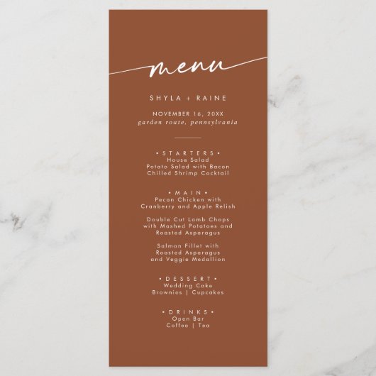 Menu Mariage photo Boho Chic Terracotta (Devant)