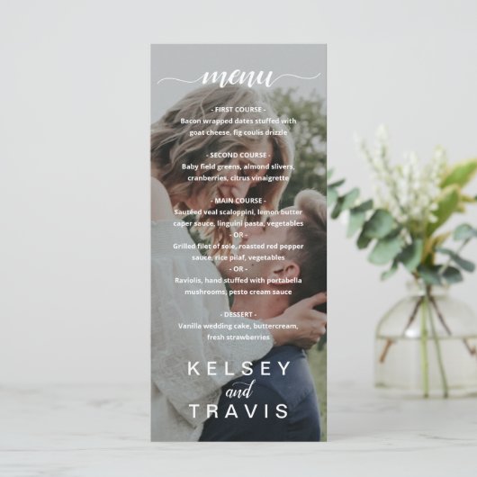 Menu Mariage photo de script élégant moderne (Debout devant)