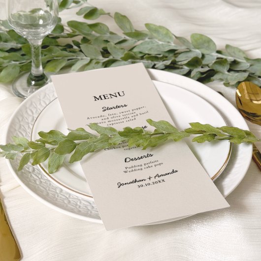 Menu Mariage photo minimaliste Beige