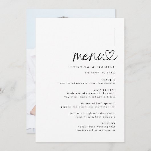 Menu Mariage photo minimaliste moderne (Devant / Derrière)