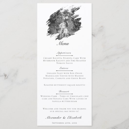 Menu Mariage photo moderne Brushstroke | BLANCHE (Devant)