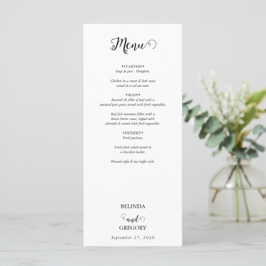 Menu Mariage photo moderne en noir et blanc (Debout devant)