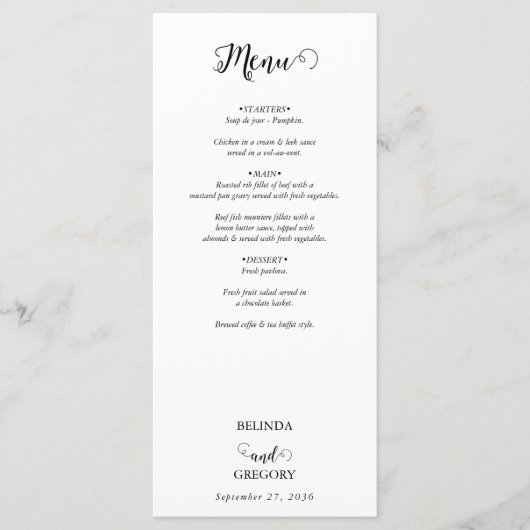 Menu Mariage photo moderne en noir et blanc (Devant)