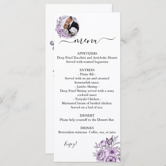 Menu Mariage photo modifiable orchidée (Devant / Derrière)