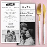 Menu Mariage photo noir et blanc du journal mariage<br><div class="desc">Un design mariage de style journal amusant. Ce thème mariage de journal a été conçu pour imiter un journal traditionnel avec des titres customisés, des textes et des photos en noir et blanc. Ce modèle de journal changera automatiquement vos photos téléchargées en noir et blanc, il faut donc les changer....</div>