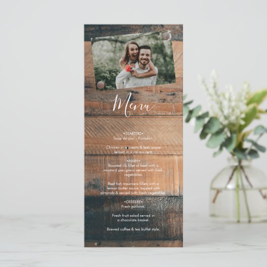 Menu Mariage photo rustique en bois (Debout devant)