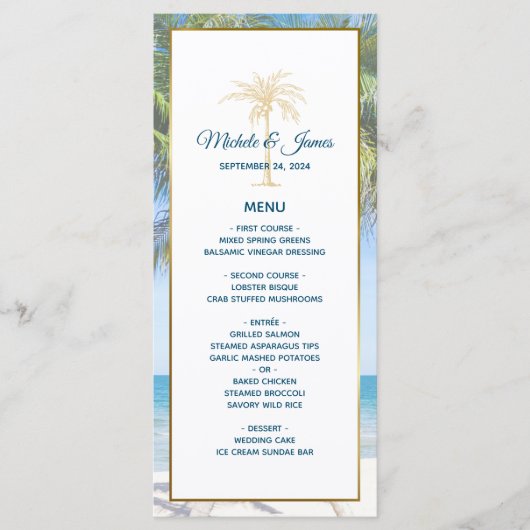 Menu Mariage photo Tropical Gold Palm Tree Beach (Devant)