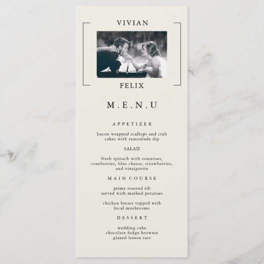 Menu Mariage photo vintage (Devant)