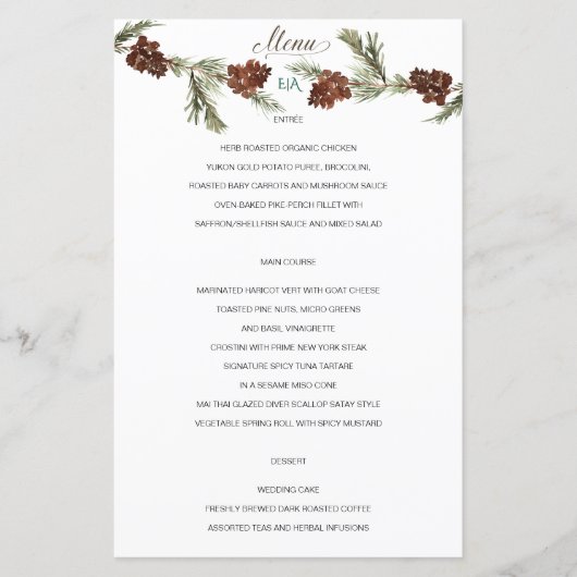 Menu Mariage Pinery d'hiver (Devant)