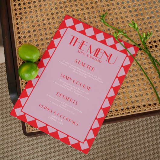 Menu Mariage Pink Bold Funky Retro Checkerboard