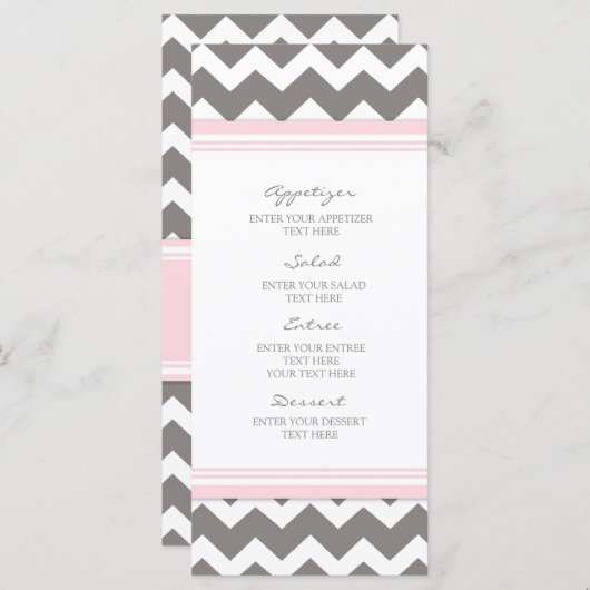 Menu mariage Pink Grey Chevron (Devant / Derrière)