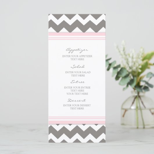 Menu mariage Pink Grey Chevron (Debout devant)