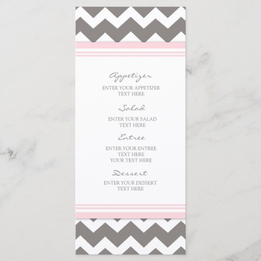 Menu mariage Pink Grey Chevron (Devant)