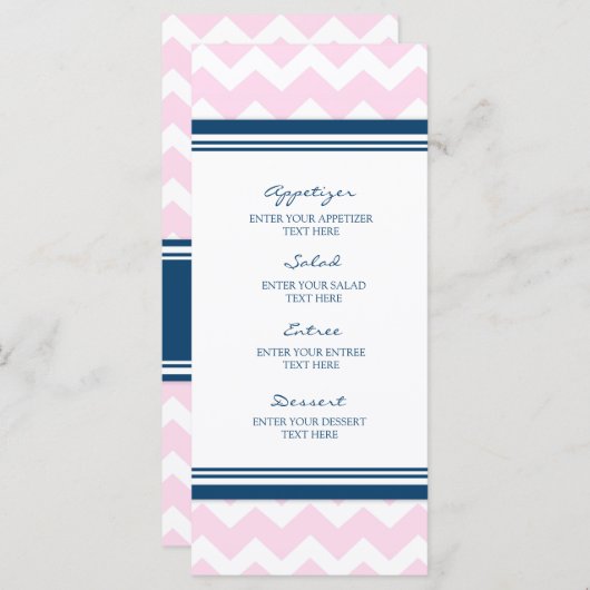 Menu mariage Pink Navy Bleu Blanc Chevron (Devant / Derrière)