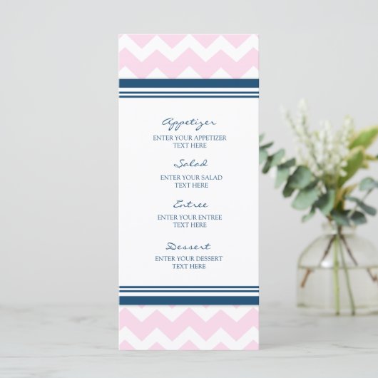 Menu mariage Pink Navy Bleu Blanc Chevron (Debout devant)