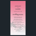 Menu Mariage Pink Tropical Palm Tree Beach<br><div class="desc">Elégant menu de mariage de destination avec un design de palmier tropical sur un arrière - plan rose vif avec un script élégant et une typographie moderne. Le rose couché de soleil s'évanouit sur un arrière - plan blanc. Ajoutez simplement les détails de votre mariage à cet élégant menu de...</div>
