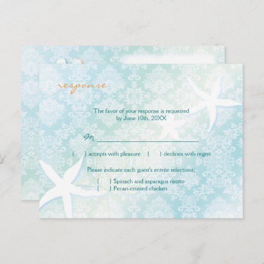 Menu Mariage Plage Bijoux Choix RSVP (Devant / Derrière)