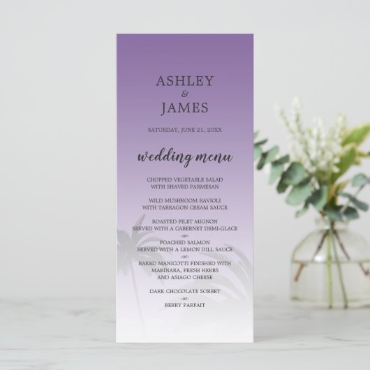 Menu Mariage Plage de Palm Tree Tropical Violet (Debout devant)