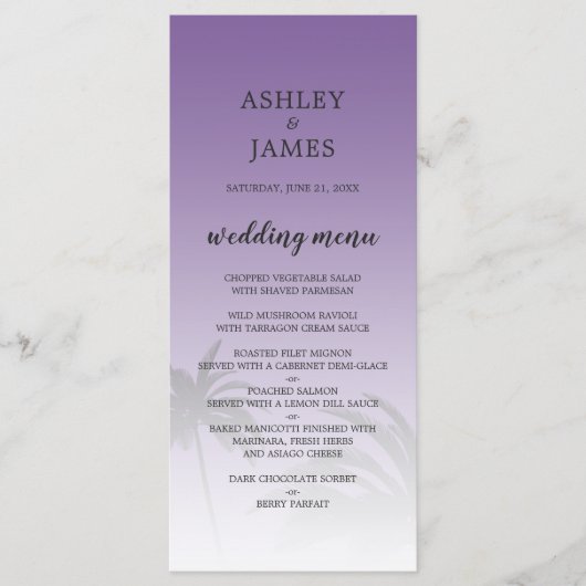 Menu Mariage Plage de Palm Tree Tropical Violet (Devant)