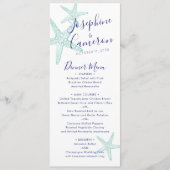 Menu Mariage plage Turquoise Bleu Starfish Moderne (Devant)